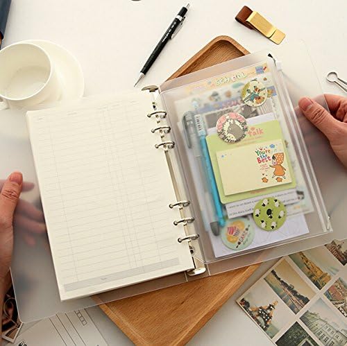 Funcoo 6-Ring Binder Plastic Zipper Pockets/Bill Pouch/3 Pockets Name Card Bag, Set of 6 Binder Planner Notebook Refills + 2 Plastic Page Marker Measuring Ruler for 6-Ring Notebook Binder (A6)