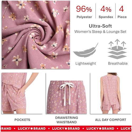 Image of Lucky Brand Women's Pajama Set - 4 Piece Sleep Shirt, Tank Top, Pajama Pants, Lounge Shorts (S-XL)