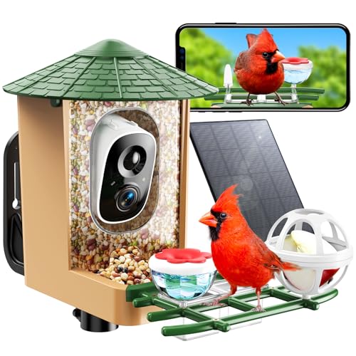 Smart Bird Feeder with Camera with AI Identify Birds Species & Solar Panel, WiFi Birdfeeder with Cam, 2K Live View, Chew-Proof & Waterproof Design, Real-Time App Alerts, Gift for Bird Lovers, Green