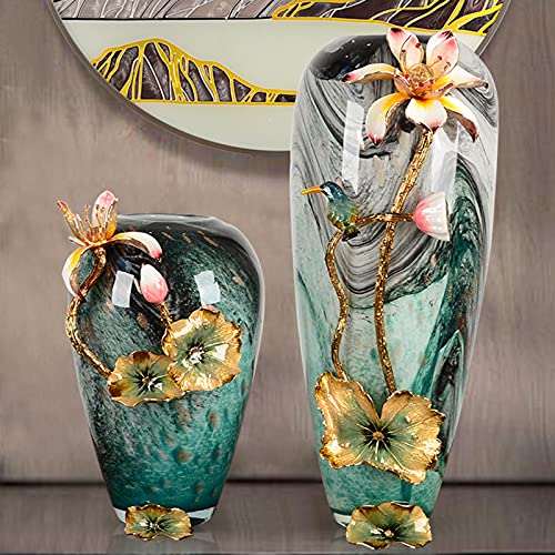 Chinese Stijl Lotusblad Standbeeld Tulpenvaas, Handgemaakte Vaas Van Emaille Gebrandschilderd Glas, Woonkamer Eettafel Kunstbloem Ornament - Afbeelding 5