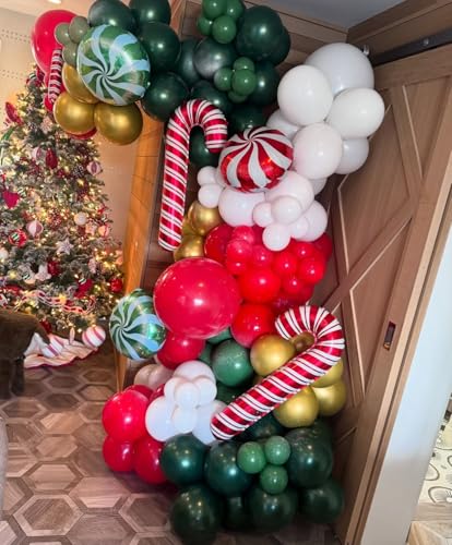 Image of HXBELTQ Christmas Balloons,55Pcs Red and Green Balloons, 12in Red Green Gold and White Balloon for Merry Christmas Theme Birthday Graduation Party Decorations