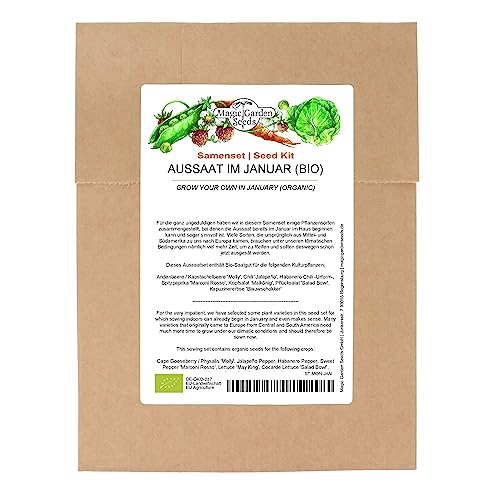 Aussaat im Januar (Bio) - Samen-Geschenkset mit 7 Gemüsesorten, die im Januar ausgesät werden können Aussaat im Januar (Bio) - Samen-Geschenkset mit 7 Gemüsesorten, die im Januar ausgesät werden können