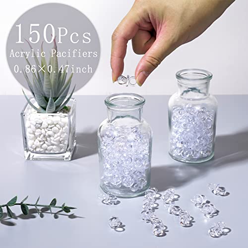 Image of XINHUIDALSQ 150 Mini Acrylic Pacifiers for Baby Shower Girl Game, 0.86 Inch Bulk Chupones para Gender Reveal Party Favors Table Decoration (Clear)