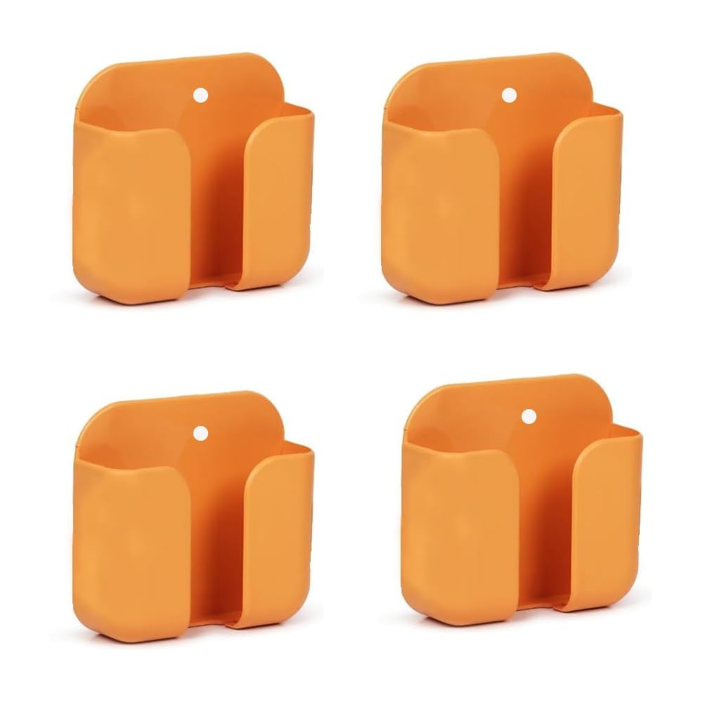 WALLVIEW TECH Pack of 4 Wall Mounted Mobile Smartphone Holder Storage Case for Phones with Strong Adhesive Strips|Wall Mount Mobile Stand/Multi-Purpose Stand for Phone Charging (Orane)