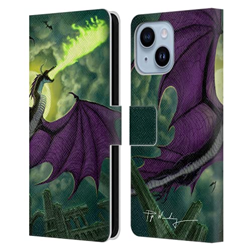 Étui portefeuille cuir iPhone 14 Plus anti-choc motif dragon