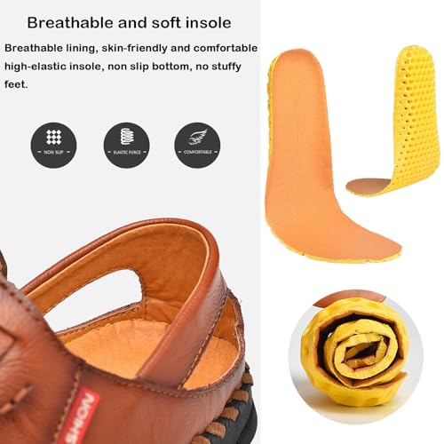 Men's Closed Toe Slip on Fisherman Sandal, Closed Toe Comfortable Leather Water Shoes, Non Slip Hiking Sandals for Travel Trekking Camping4