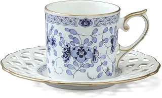 NARUMI(ナルミ) カップ ソーサー ミラノ ブルー 花柄 梅の花 更紗調 メッシュ コーヒーカップ&ソーサー プレゼント 日本製 9682-20893