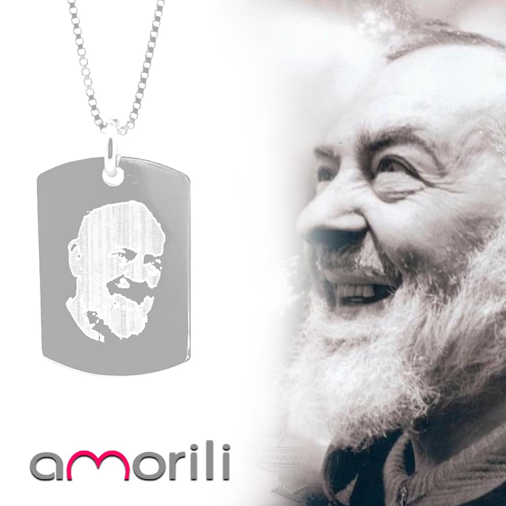 Collana Padre Pio Uomo Donna Argento 925 Rodiato Medaglia Religiosa Cattolica Ciondolo Benedetto Spiritualità Cristiana Regalo Devozionale