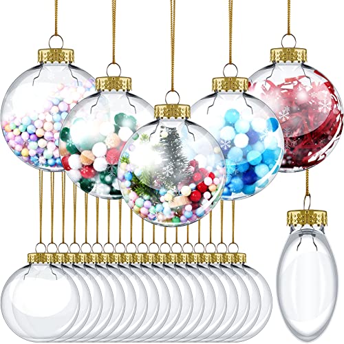 Sumind 24 Pieces Clear Christmas Fillable Ornament Balls 3.15 inch Plastic Transparent Fillable Balls DIY Hanging Ornaments for Christmas Tree Decoration Crafting (Gold)
