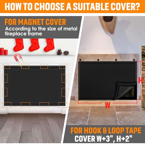 Image of Magnetic Fireplace Draft Cover, Fireplace Blocker Blanket Stops Heat Loss, Adjustable Fire Place Draft Stopper Save Energy for Indoor Iron Frame Black 42 inch W x 28 inch H