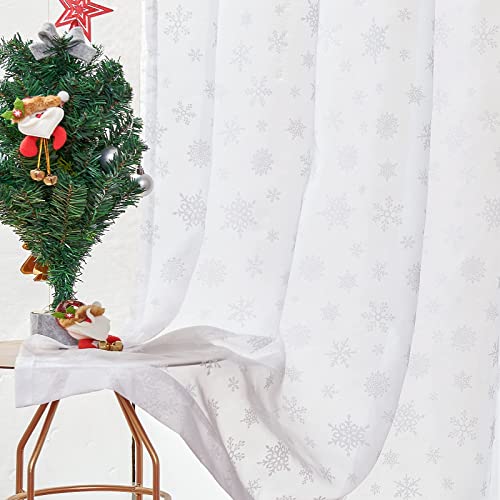 Vangao White Sheer Curtains Snowflake Curtains for Snow Curtains for Bedroom Living Room 63 Inch Decoration Winter Curtains 2 Panels Rod Pocket Print Curtains
