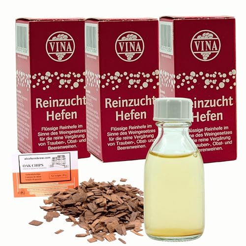 3 x Portwein Liquid Wine Yeast 28ml for 100L, Vina Yeast for Wine, Fermentation Yeast, Oak Chips