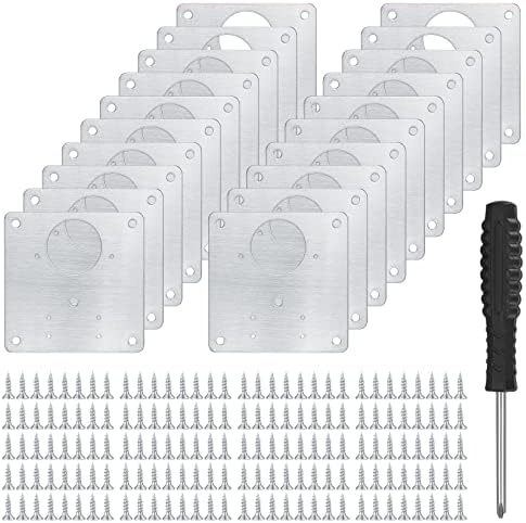 20 Pcs Cabinet Hinge Repair Plates Kits, Kitchen Cupboard Door Hinge Repair Plates, Stainless Steel Hinge Repair Fixing Bracket Plate Kit with Screws/Screwdriver for Kitchen Furniture Cabinet Door