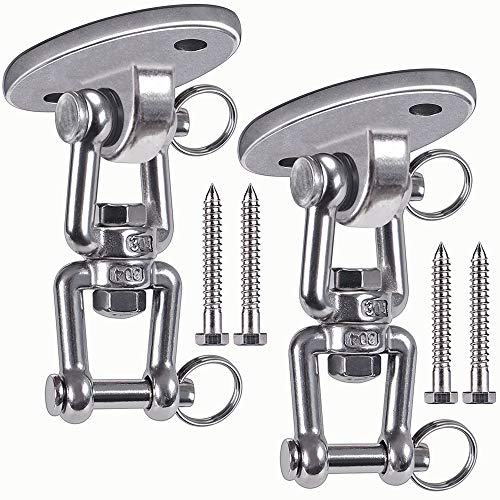 Besthouse Set of 2 Permanent Antirust Stainless Steel 304 Heavy Duty Swing Hangers 1000LB Capacity, 360° Rotate with 4 Lag Screws for Wooden Sets, Yoga Hammock Chair Sandbag Swing Sets