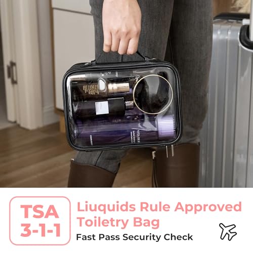 GRANNY SAYS TSA Approved Toiletry Bag, Clear Makeup Bag, Travel Toiletry Bag for Women, Leather Travel Cosmetic Bag, Portable PVC Waterproof Bag, Small Makeup Organizer, Black2