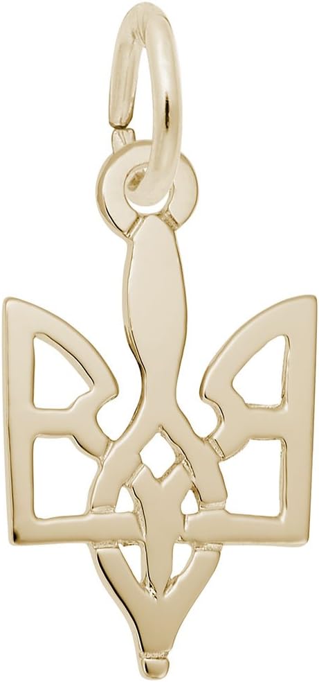 10k Yellow Gold Ukrainian Trident Charm, Charms for Bracelets and Necklaces