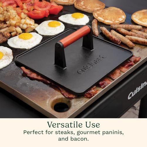 Image of Cuisinart XL Cast Iron Grill Press, 10 inch x 10 inch Heavy-Duty Nonstick Smash Burger Steak Press with Wooden Handle, Perfect Grill Accessory Ideal for Grilling, Paninis, and BBQs