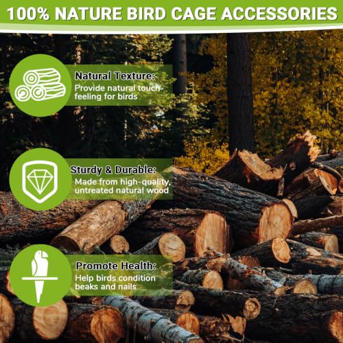 Image of 8 Pack Natural Wood Bird Perches for Cage, Wooden Parrot Perch | Wooden Parrot Stand Platforms, Hardwood Branches, Climbing & Chew Toy for Bird Cage Accessories, Ideal for Parakeets, Budgies