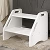Ambird wooden two step stools toddler with safety non slip pads and handles bamboo step stool for bathroom bedroom kitchen dual height step stools for kids white  urban country home decor