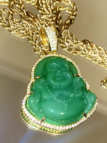 Iced Laughing Buddha Green Jade Pendant Necklace Rope Chain Genuine Certified Grade A Jadeite Jade Hand Crafted, Jade Neckalce, 14k Gold Filled Laughing Jade Buddha Necklace, Jade Medallion3