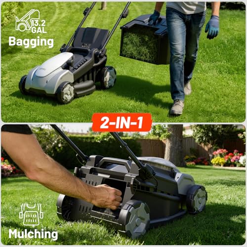 Image of Litheli 40V Lawn Mower Cordless 16 inch, Battery Lawn Mower with Brushless Motor, 6 Adjusrable Cutting Heights, 50L Collection Bag & Mulching, 2 x 5.0 Ah Batteries & Charger Included