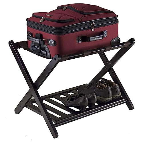 FENOKD Luggage Racks for Suitcases - Luggage Stand Rack, 2-Tier Folding Stand for Suitcase, Extended Foldable Suitcase Rack with Shoe Rack, Hotel Solid Wooden Luggage Rack,1pcs