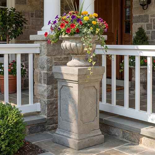 Christopher Knight Home Classic Square Flower Stand 19.25 Pedestal Plant Stand Indoor Outdoor Display Table for Ferns Orchids Sculptures with MGO Construction Brushed Finish Light Gray