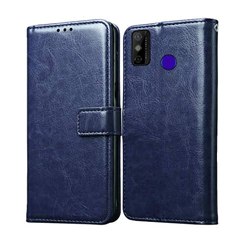 Image of Flip Cover Compatible with Tecno Spark Go (2020) | Premium Leather Finish | Inbuilt Pockets & Stand | Flip Cover Back Case for Tecno Spark Go (2020) (Blue)