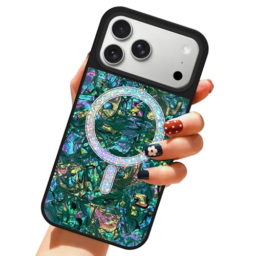Coque iPhone 17 Pro Max motif perles d'ormeau scintillantes luxe magnétique LSL