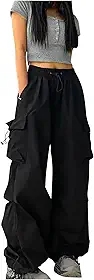 Calça feminina folgada para mulheres cargo medieval corte alto flare perna larga outono verão 2024