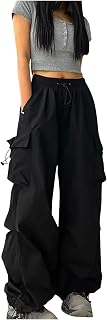 Women Wide Leg Cargo Pants Casual Baggy High Elastic Waisted Cargo Trousers with Pockets Loose Fit Drawstring Sweatpant Plain Streetwear Jogger Bottoms for Ladies