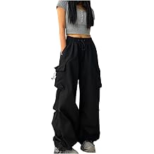 YMADREIG Cargo Pants Women High Waist Baggy Parachute Pants 2025 Y2k Joggers Drawstring Ruched Trousers with Multiple Pockets
