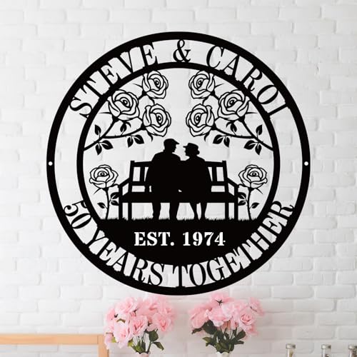 Golden Anniversary Wedding Gifts for Couple, 50th Wedding Metal Tabletop Decor with Engraved Heart, Timeless Home Keepsake for Parents,Couple,Friends