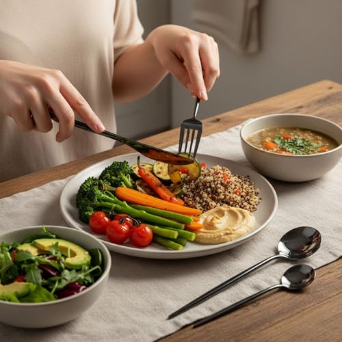 Image of 10 Pcs Black Cutlery Set for Dining Table the Perfect Lightweight Silim Handle Tableware Including Dinner Spoon, Dinner Fork, Dinner Knife, Dessert Spoon & Dessert Fork
