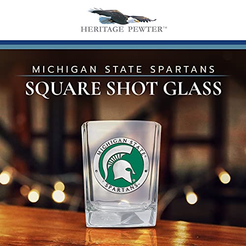 Heritage Pewter Michigan State University Square Shot Glass | Hand-Sculpted 1.5 Ounce Shot Glass | Intricately Crafted Metal Pewter Alma Mater Inlay #TOP1