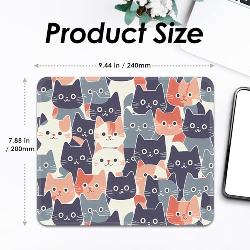 Image of FROGIGO Mouse Pad with Stitched Edges - Cute Cat Mousepad for Women, 9.25 x 7.75 inch Washable Square Desk Pad, Non-Slip Rubber Base, Office Home Laptop Accessories - Meow Harmony
