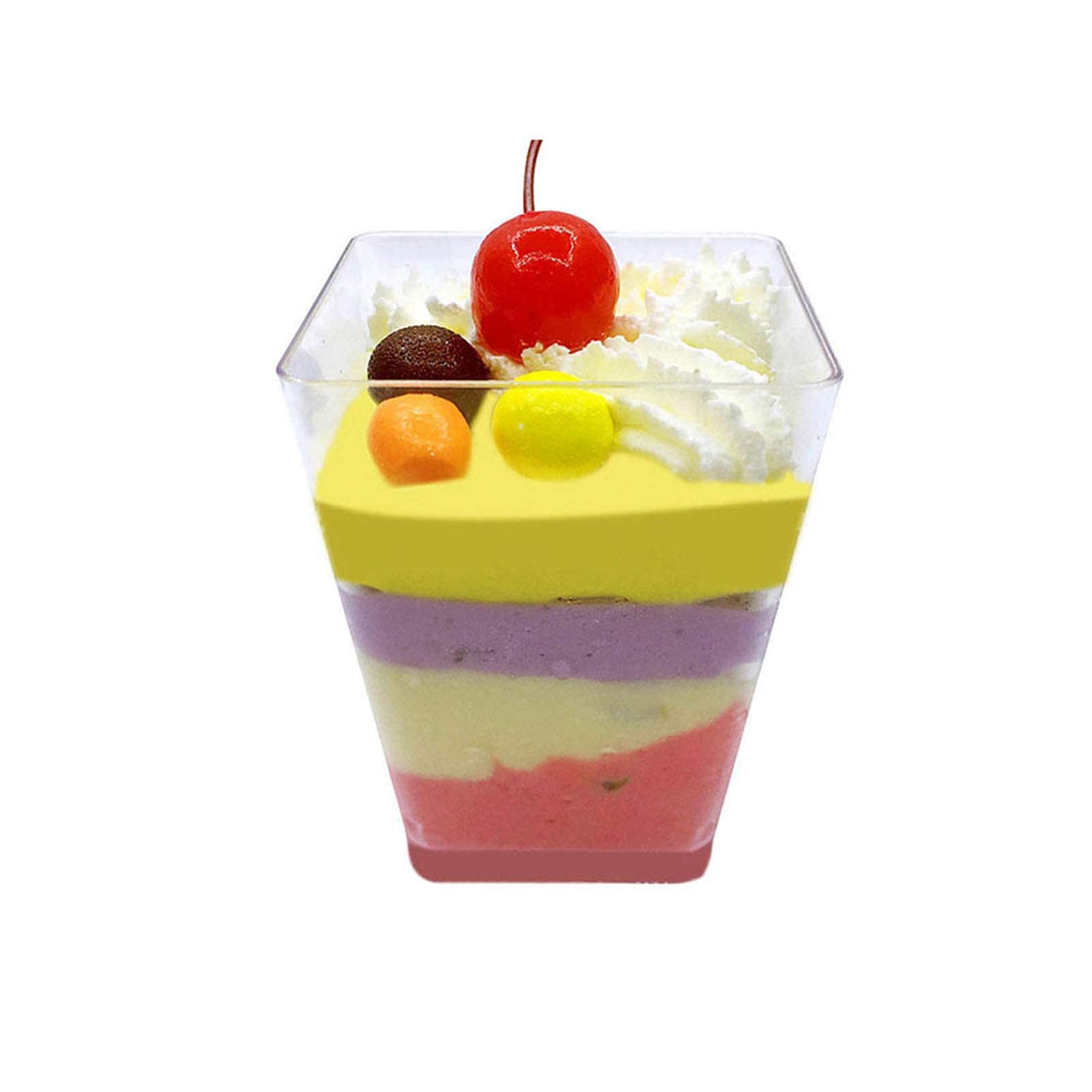 CROWNSHOP200PC Dessert Cups 2oz/60ml Mini Square Dessert Cups Plastic Cube Clear Sample Shot Party Decor Small Reusable for Desserts Pudding Mousse Party (200)