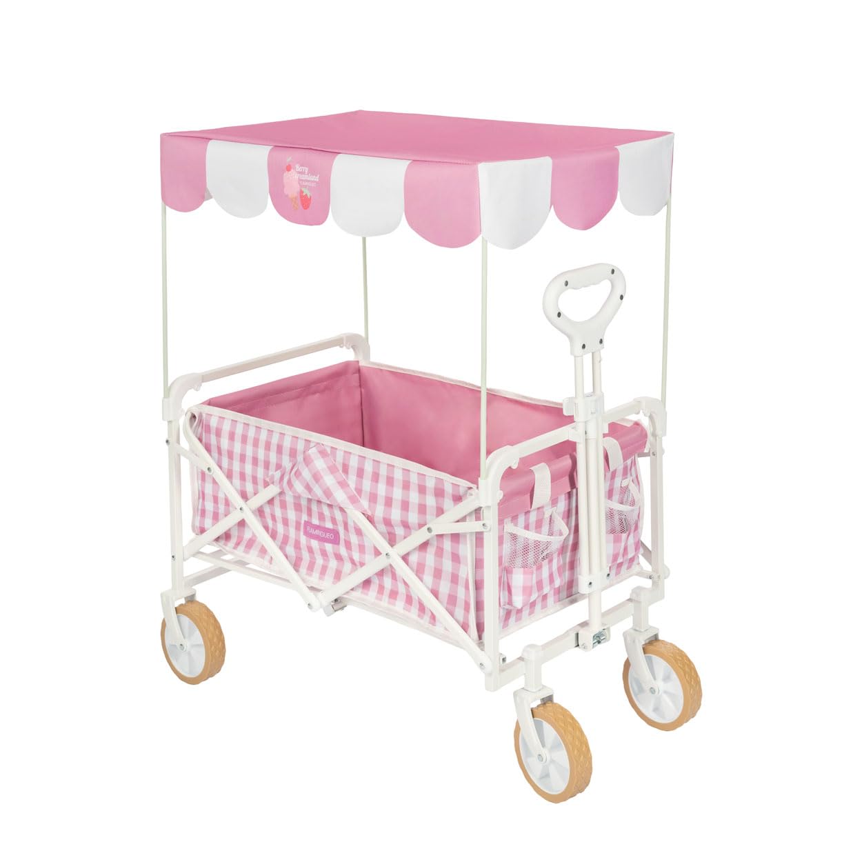 Flamingueo Carro Playa - para Niños - Plegable con Ruedas - Giro 360º - Bolsa para Protección - Parasol UPF50+ - Poliéster y Acero - Rosa