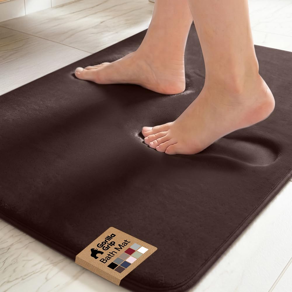 GORILLA GRIP Memory Foam Bath Rug for Bathroom, 24x17 Brown
