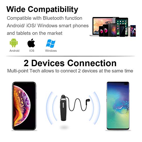 Bluetooth Earpiece for Cell Phone Link Dream Hands Free Bluetooth Headset with Mic 22Hrs Talktime Earpiece Compatible with iPhone Samsung Android Mobile Phones, Driver Trucker (Black) - Thumbnail 5