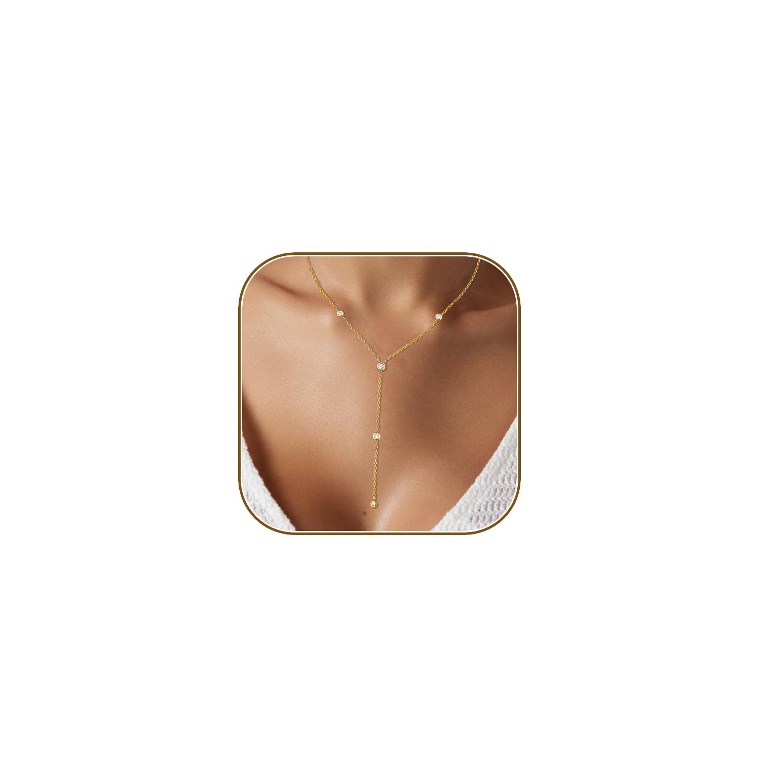 HERIER Lariat Gold Necklace for Women, Dainty Long Necklace 14k Gold Plated/Silver Y-Shaped Layered Beaded Chain Drop Necklaces for Women Trendy Simple Gold Jewelry for Women Gifts