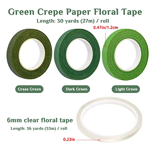 5 Rolls Floral Tape, Clear Waterproof Florist Tape