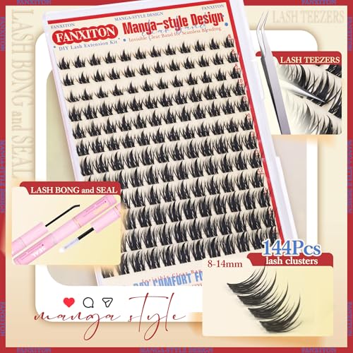 Image of Fairy Lash Clusters Spiky Eyelash Extensions Wispy Individual Lashes Lashes Extension 8-14mm DIY Soft Eyelash Clusters 144Pcs Lash Bond and Seal and Tweezers for Lash Clusters Kit DIY at Home