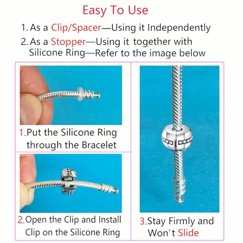 Round Clip Stopper Charms 925 Sterling Silver Clip Lock Stoppers Beads for Bracelets (K)3