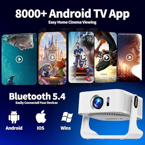 Image of [Compatible with Netflix & Support 4K] 1080P HD Mini Projector Dual Band WiFi6 5G and BT 5.4 Auto Focus & Obstacle Avoidance Portable Outdoor Projector, 270 Adjustable Stand for Home Movie - White