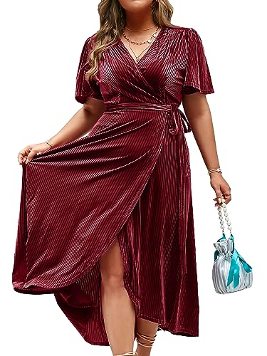 Image of BerryGo Women's Velvet V Neck Wrap Semi Formal Dress Cocktail Party Maxi Dress for Wedding Guest
