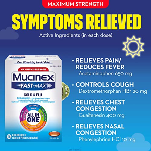Mucinex Maximum Strength Fast-Max Cold & Flu All-In-One Liquid Gels, 16Ct (Packaging May Vary) (Pack Of 2) #TOP4