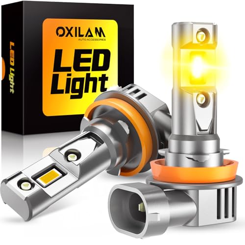 Image of OXILAM H11 /H16 /H8 Yellow LED Fog Light Bulbs, 40000LM 900% Brighter, 5-Min Quick Install, 60,000H Lifespan, IP68, No Flicker, Pack of 2