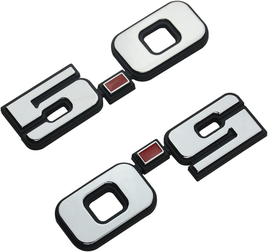Image of 2Pc 5.0 Emblem Liter Door 3D Fender Side Adhesive Badge Plate Right Left Sticker Replacement for 1979-1993 150 (Silver Red)