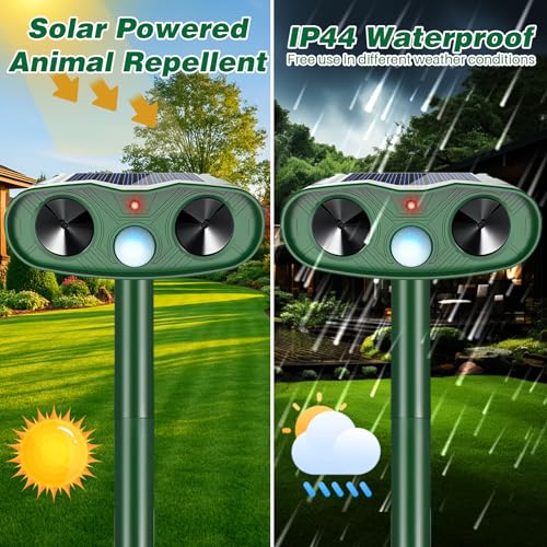 2026 Upgraded Ultrasonic Animal Repellent Outdoor (2 Pack), Solar Powered Animal Repeller with Motion Sensor, Effective Cat Deterrent and Deer Repellent for Yard, Garden, Squirrel & Dog Deterrent